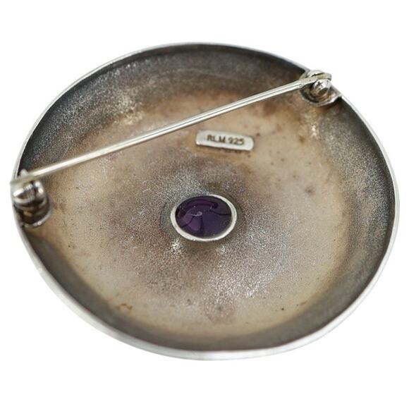 Vintage RLM Robert Lee Morris Studio Sterling Silver Modernist Brooch W Amethyst - Picture 5 of 5